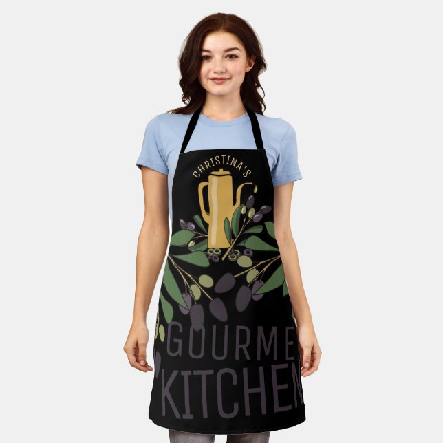 Olive branch olive oil personalised gourmet apron (Worn)
