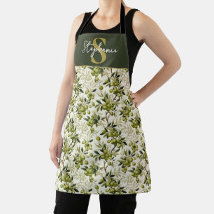 Olive Branch Pattern Mediterranean Monogram Apron