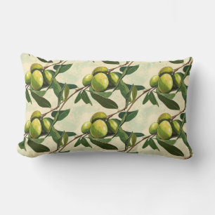 Olive Branch Pattern with Green Leaves Lumbar Cushion