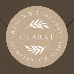 Olive Branch Round Return Address Label<br><div class="desc">Custom return address stickers personalised with your family monogram and address on a faux kraft paper background. Use the design tools to change the background colour and fonts to further customise your own unique design.</div>