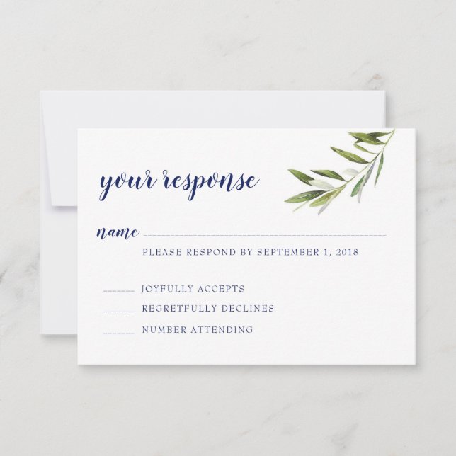 Olive Branch rsvp card with Navy writing (Front)