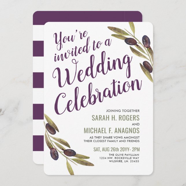 Olive Branch Sangria | White Wedding Invite (Front/Back)