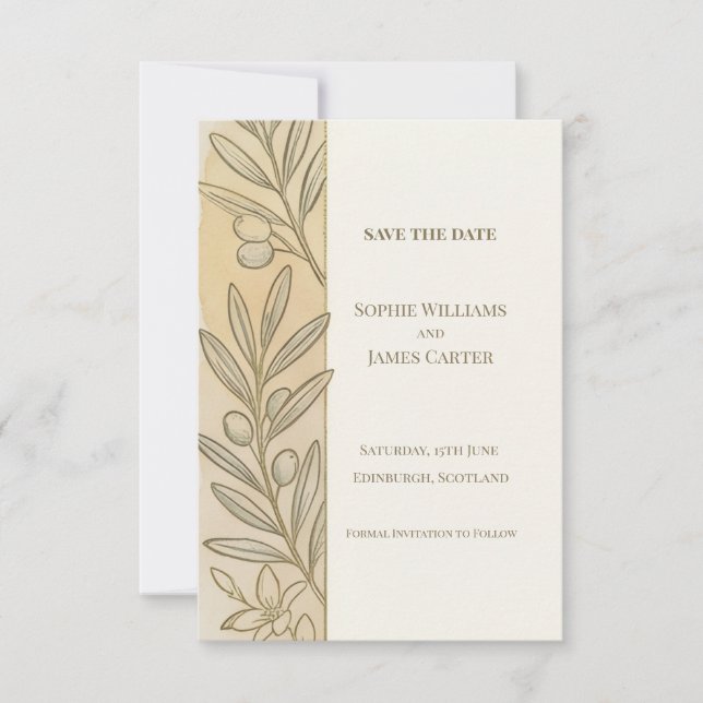Olive Branch Save The Date Card (Front)