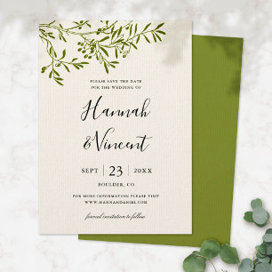 Olive Branch Save the Date Card Ivory