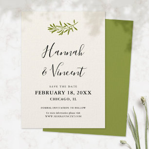 Olive Branch Save the Date card Ivory