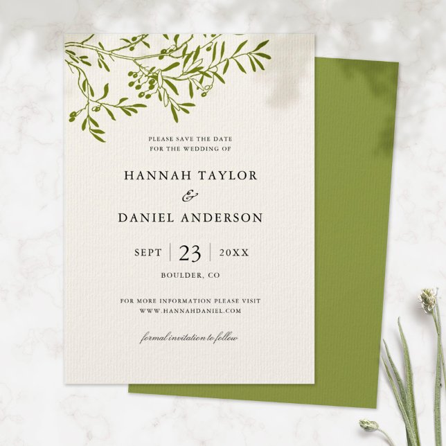 Olive Branch Save the Date card | Ivory (Creator Uploaded)