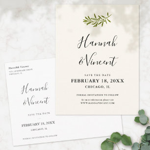 Olive Branch Save the Date Postcard Ivory