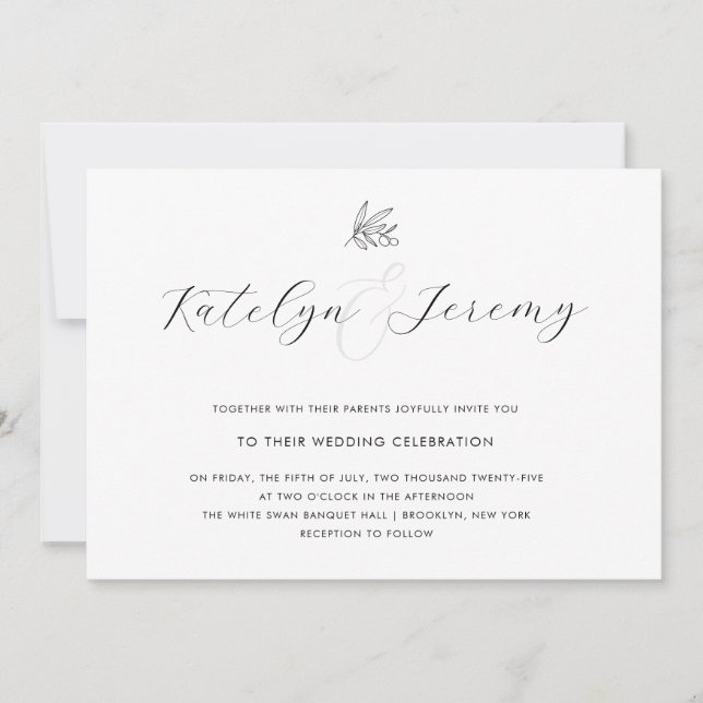 Olive Branch Script Wedding Invitation (Front)