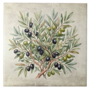 Olive Branch Tuscan Italy Watercolors Rustic Tile