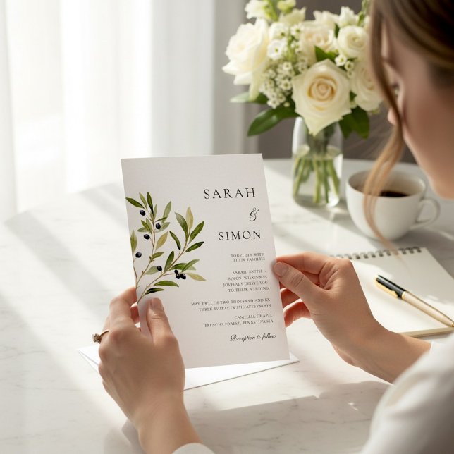 Olive Branch Watercolor Botanical Wedding  Invitation (Creator Uploaded)