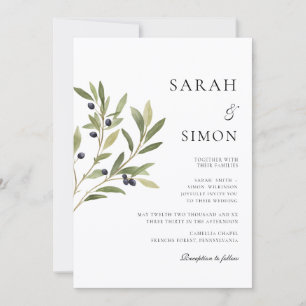Olive Branch Watercolor Botanical Wedding Invitation