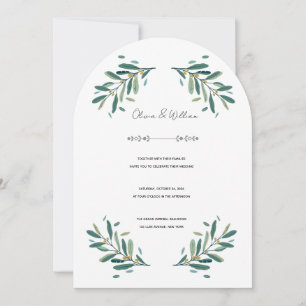 Olive Branch Watercolor Elegant arch Wedding Invitation