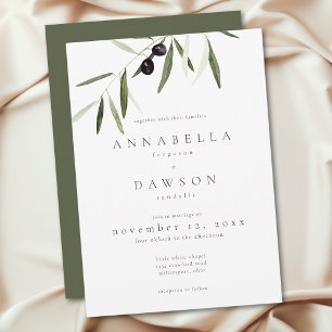 Olive Branch Watercolor Elegant Minimalist Wedding Invitation