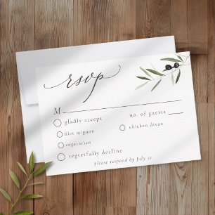 Olive Branch Watercolor Elegant Minimalist Wedding RSVP Card