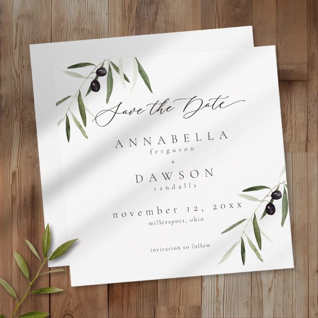 Olive Branch Watercolor Elegant Minimalist Wedding Save The Date (Olive Branch Watercolor Elegant Minimalist Wedding Save The Date)