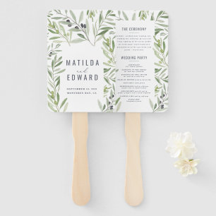 Olive branch watercolor painted wedding hand fan