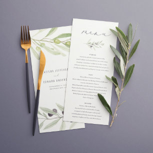 Olive branch watercolor painted wedding menu