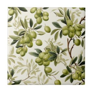 Olive Branch Watercolor Pattern Mediterranean Tile