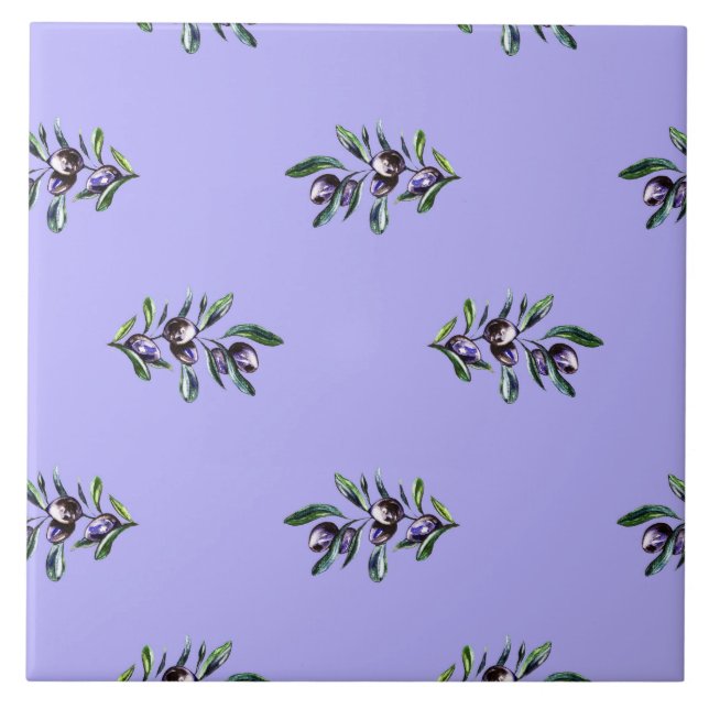 Olive Branch Watercolor Pattern  Tile (Front)