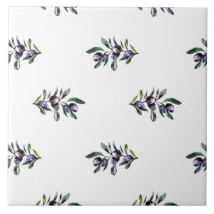 Olive Branch Watercolor Pattern Tile