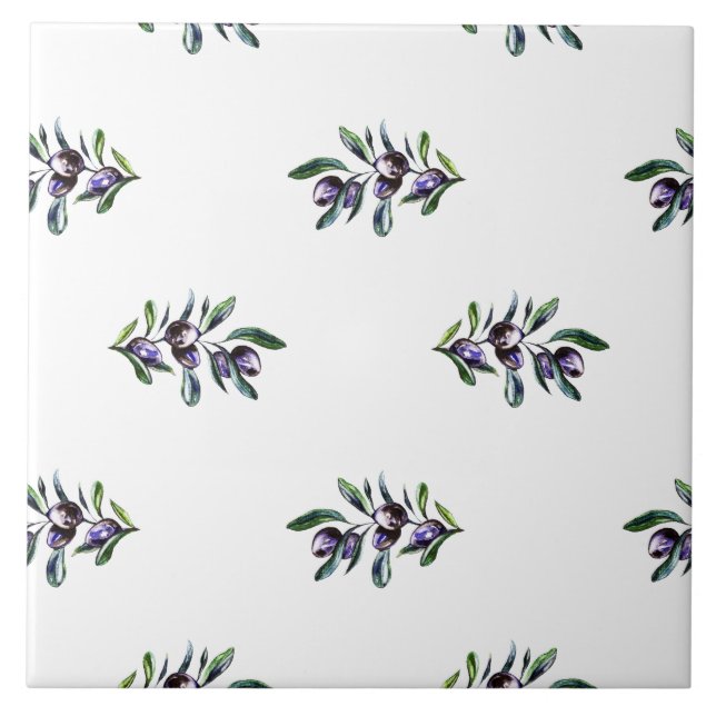 Olive Branch Watercolor Pattern  Tile (Front)