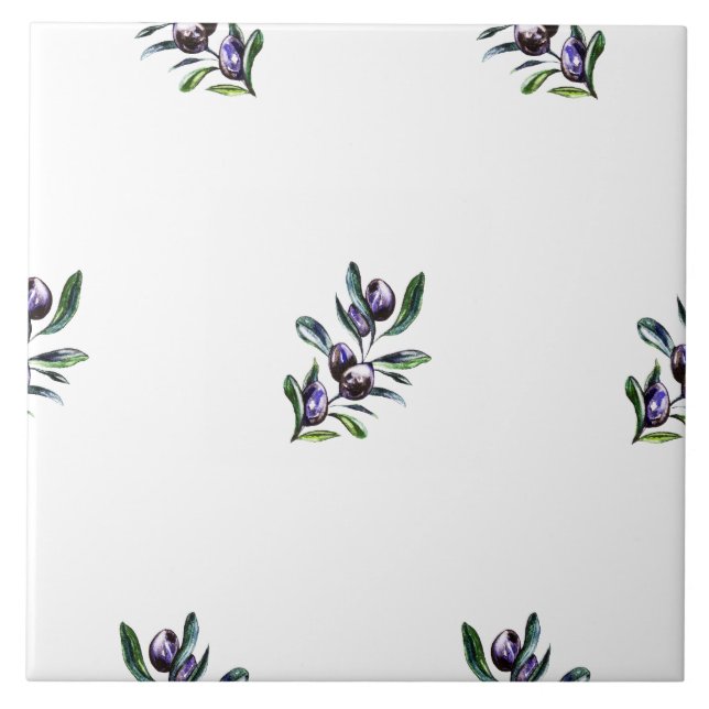 Olive Branch Watercolor Pattern  Tile (Front)
