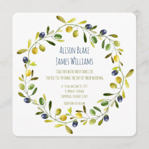 Olive Branch watercolor wedding invitation card