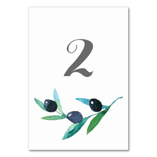 Olive branch watercolor wedding table number (Front)