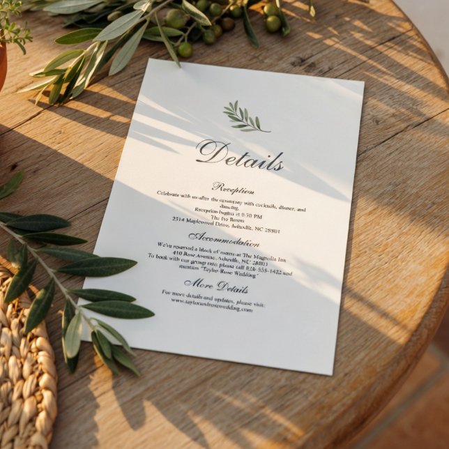 Olive Branch Wedding Details Card | Minimal (Creator Uploaded)