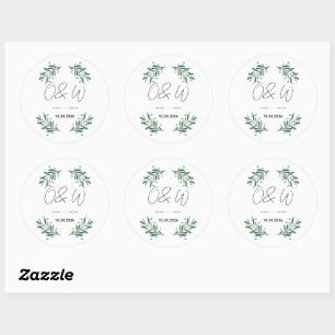Olive Branch Wedding Invitation elegant sage green Classic Round Sticker