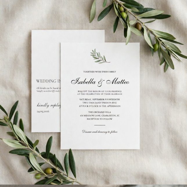 Olive Branch Wedding Invitation with QR Code  (Creator Uploaded)