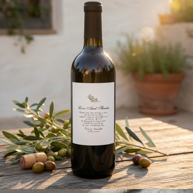 Olive Branch Wedding | Minimal Elegant  Wine Label (Creator Uploaded)