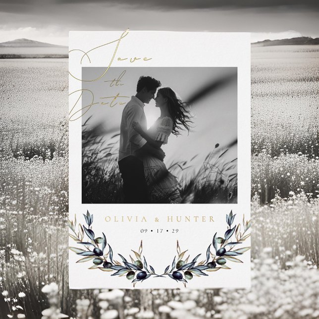 Olive Branch Wedding Save the Date Black and White (Creator Uploaded)