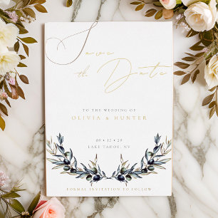 Olive Branch Wedding Save the Date White and Gold