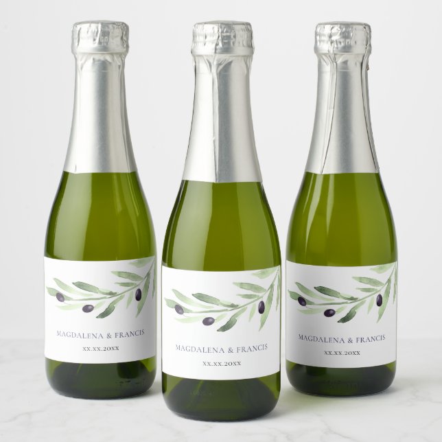 olive branch wedding water bottle label (Bottles)