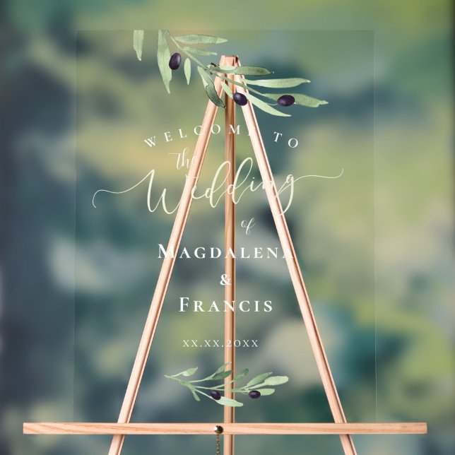 olive branch wedding welcome acrylic sign (Neutral)