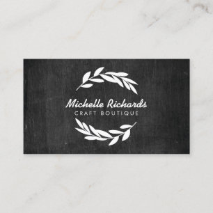 Olive Branch Wreath Logo on Black Wood Business Card