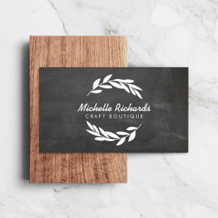 Olive Branch Wreath Logo on Chalkboard Background Business Card
