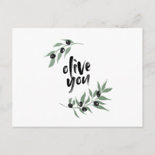 Olive branch wreath postcard - 'olive you'