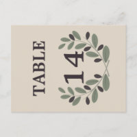 Olive branch wreath wedding table number