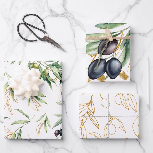 Olive Branches Assorted Wrapping Paper (Front)