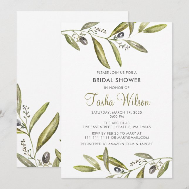 Olive Branches Bridal Shower Invitation (Front/Back)