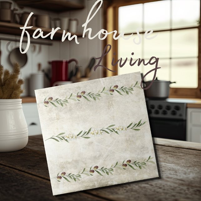 Olive & Branches Floral Blossoms Rustic Tile (Creator Uploaded)