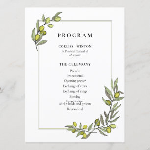 Olive branches frame double sided wedding programme