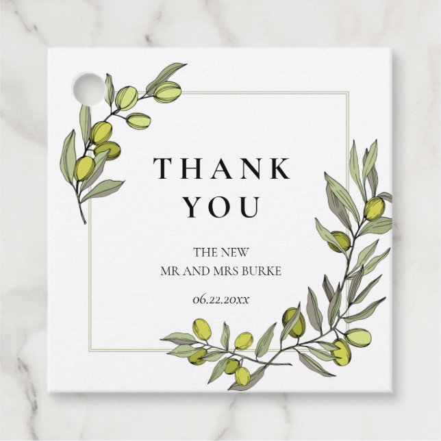 Olive branches frame wedding Favour Tags (Front)