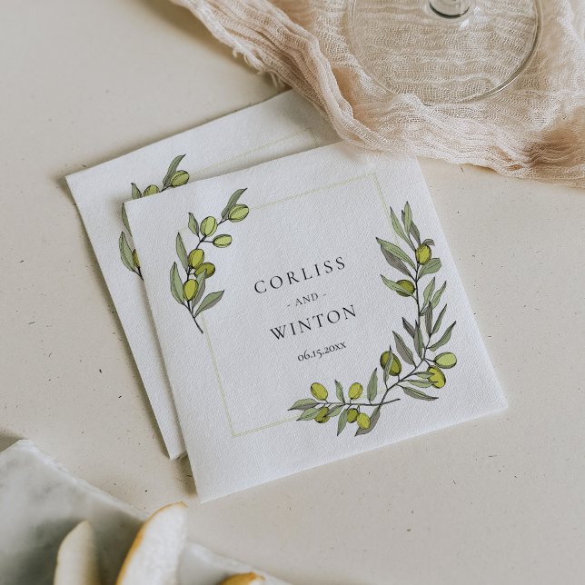 Olive branches frame wedding Napkins (Creator Uploaded)