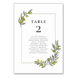 Olive branches frame wedding seating chart cards