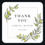 Olive branches frame wedding thank you square sticker<br><div class="desc">Olive branches design collection,  ideal for a simple and chic vineyard wedding. This original stationery suite is both classic and elegant. Fully customisable colours: you can easily change the colour of the text and the background to your liking.</div>