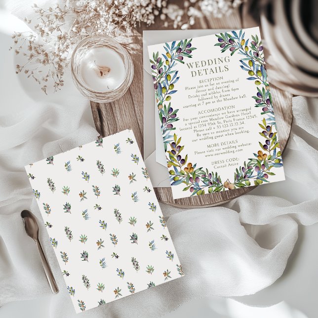 Olive branches Italian Tuscan boho wedding details Enclosure Card (Creator Uploaded)