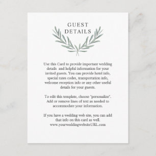 Olive Branches Laurel Wreath Guest Details Enclosure Card